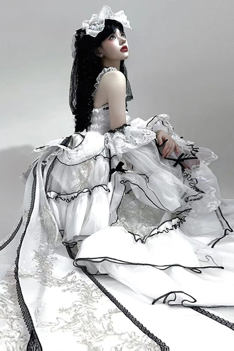 Lolita Jumper Skirt - Cascade Poem, White, Plus Size, Long Length, Ruffled - additional product view 6