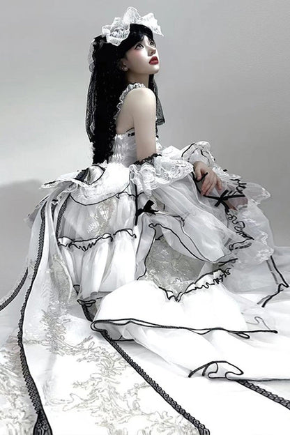 Lolita Jumper Skirt - Cascade Poem, White, Plus Size, Long Length, Ruffled - additional product view 6