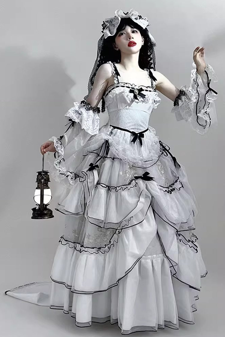 Lolita Jumper Skirt - Cascade Poem, White, Plus Size, Long Length, Ruffled - additional product view 7