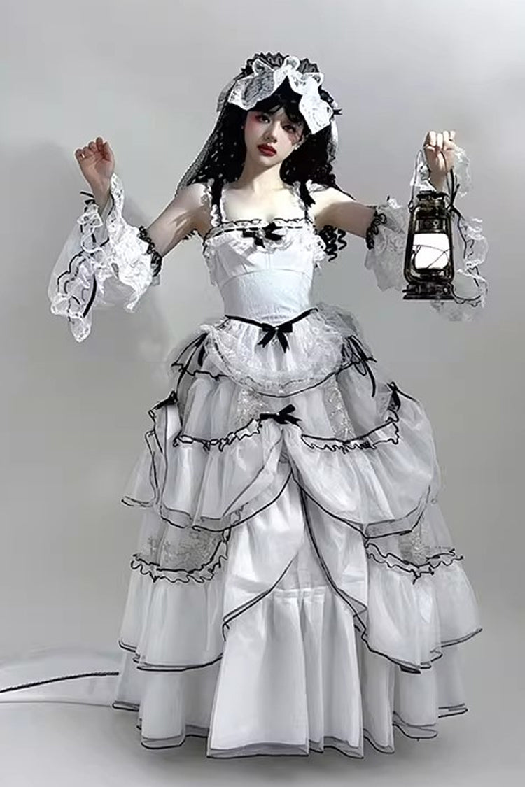 Lolita Jumper Skirt - Cascade Poem, White, Plus Size, Long Length, Ruffled - additional product view 8