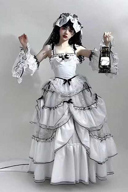 Lolita Jumper Skirt - Cascade Poem, White, Plus Size, Long Length, Ruffled - additional product view 8