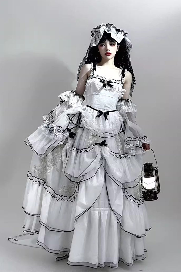 Lolita Jumper Skirt - Cascade Poem, White, Plus Size, Long Length, Ruffled - main product image