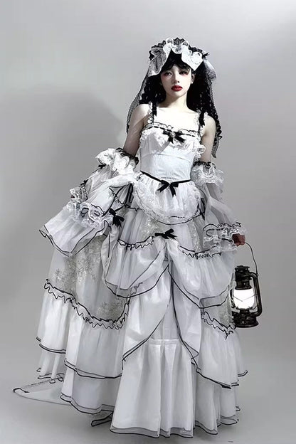 Lolita Jumper Skirt - Cascade Poem, White, Plus Size, Long Length, Ruffled - main product image