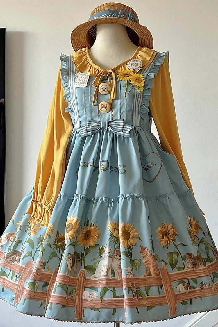 Lolita Jumper Skirt - Cat And Sunflower Print, 2 Colors, Sweet Style, Bow Detail, Printed - additional product view 3