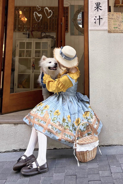 Lolita Jumper Skirt - Cat And Sunflower Print, 2 Colors, Sweet Style, Bow Detail, Printed - additional product view 5