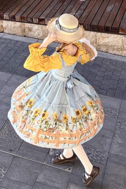 Lolita Jumper Skirt - Cat And Sunflower Print, 2 Colors, Sweet Style, Bow Detail, Printed - additional product view 7