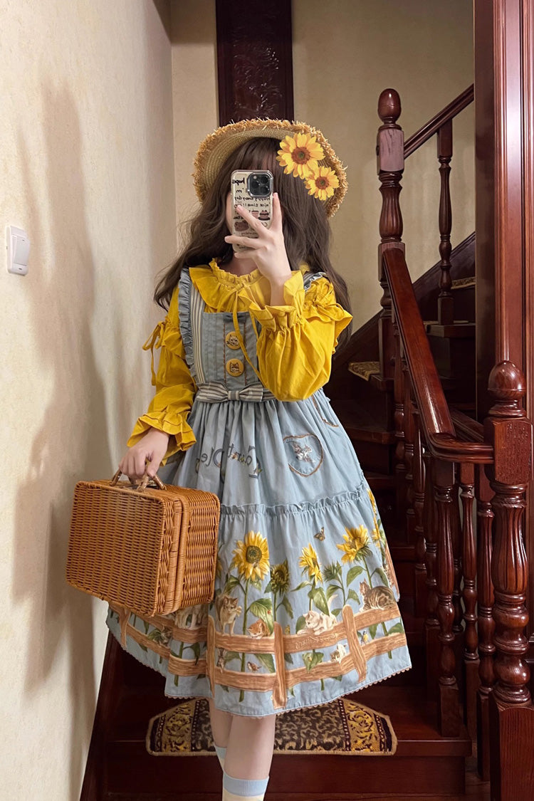 Lolita Jumper Skirt - Cat And Sunflower Print, 2 Colors, Sweet Style, Bow Detail, Printed - additional product view 8