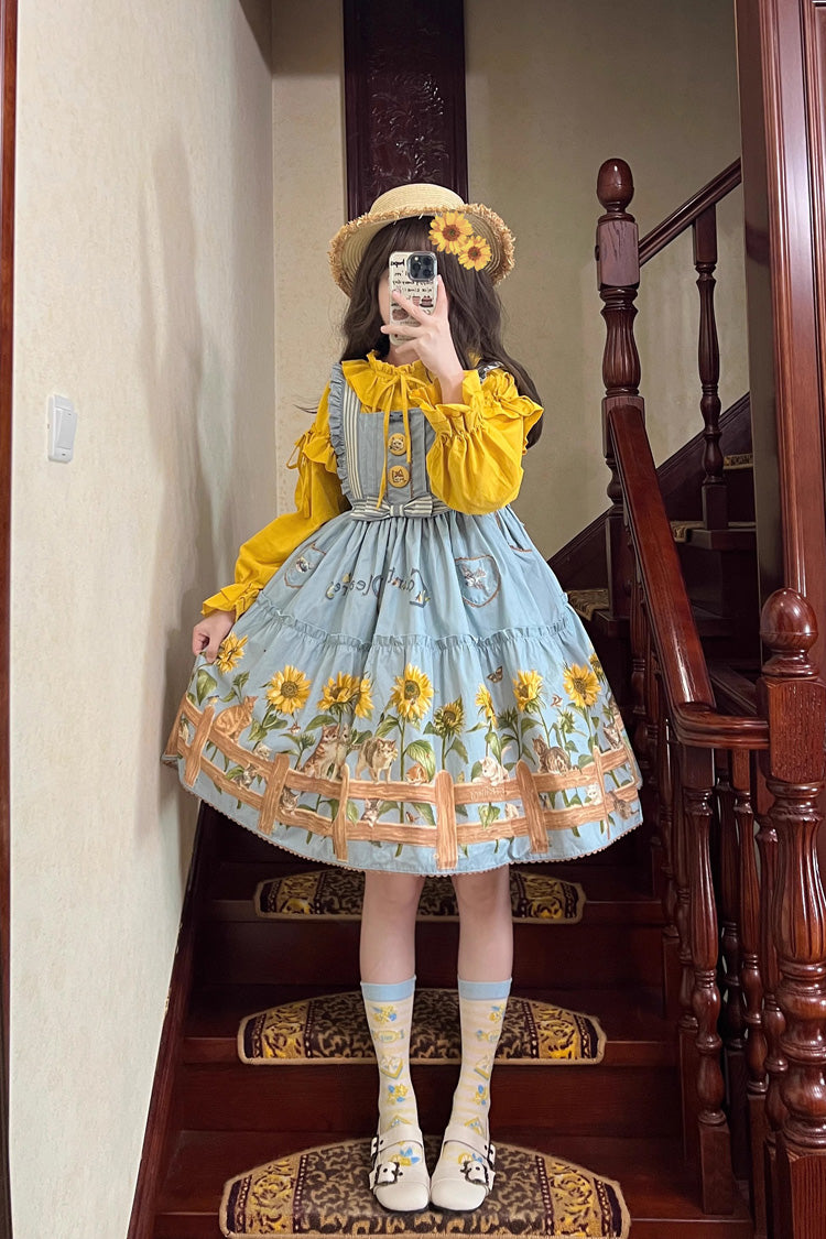 Lolita Jumper Skirt - Cat And Sunflower Print, 2 Colors, Sweet Style, Bow Detail, Printed - additional product view 9