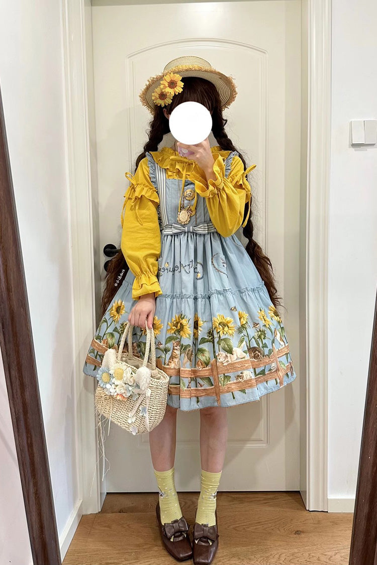 Lolita Jumper Skirt - Cat And Sunflower Print, 2 Colors, Sweet Style, Bow Detail, Printed - additional product view 10