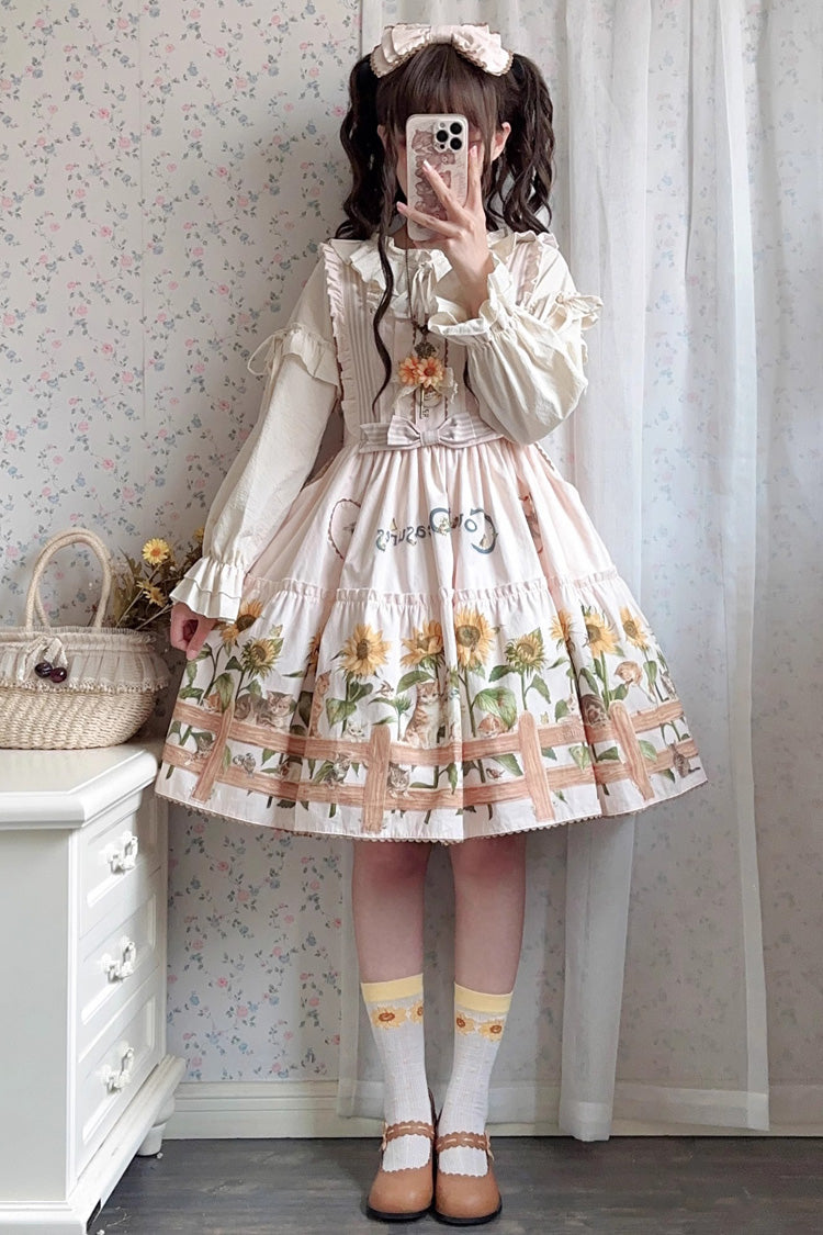Lolita Jumper Skirt - Cat And Sunflower Print, 2 Colors, Sweet Style, Bow Detail, Printed - additional product view 11