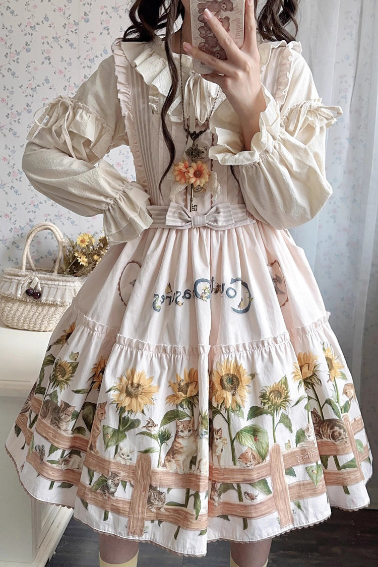 Lolita Jumper Skirt - Cat And Sunflower Print, 2 Colors, Sweet Style, Bow Detail, Printed - additional product view 12