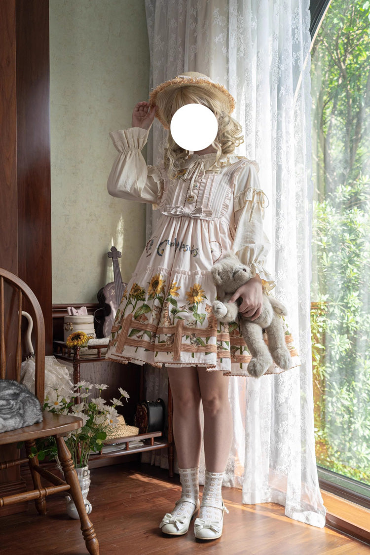 Lolita Jumper Skirt - Cat And Sunflower Print, 2 Colors, Sweet Style, Bow Detail, Printed - additional product view 13