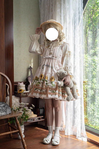 Lolita Jumper Skirt - Cat And Sunflower Print, 2 Colors, Sweet Style, Bow Detail, Printed - additional product view 13