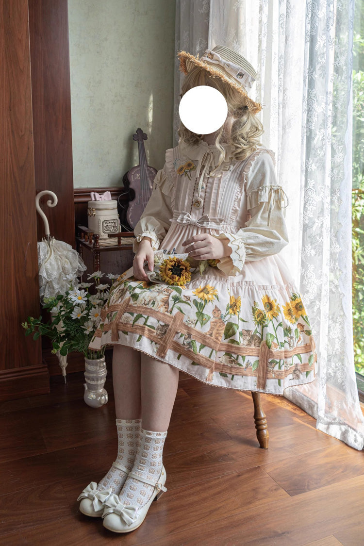 Lolita Jumper Skirt - Cat And Sunflower Print, 2 Colors, Sweet Style, Bow Detail, Printed - additional product view 14