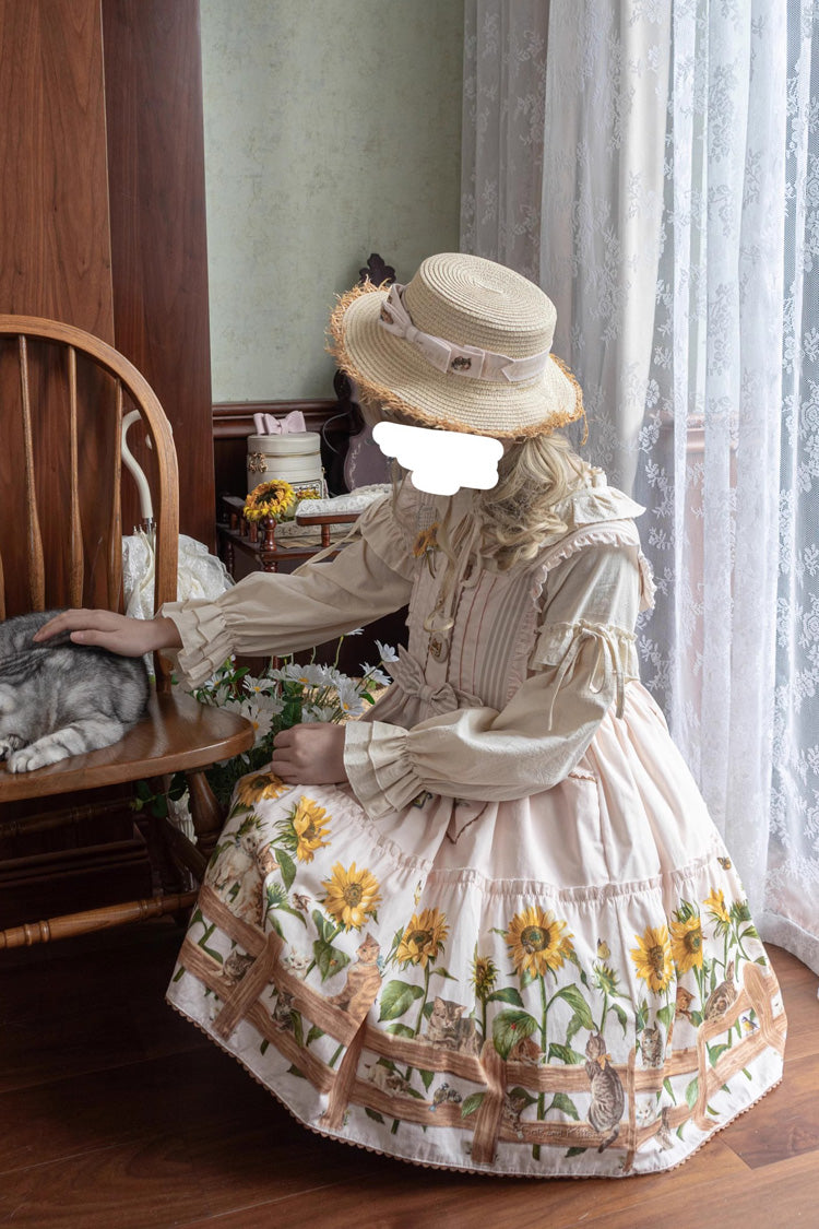 Lolita Jumper Skirt - Cat And Sunflower Print, 2 Colors, Sweet Style, Bow Detail, Printed - additional product view 15