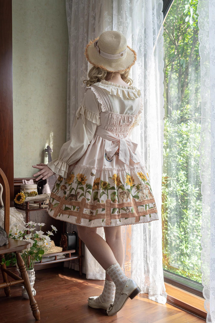 Lolita Jumper Skirt - Cat And Sunflower Print, 2 Colors, Sweet Style, Bow Detail, Printed - additional product view 16
