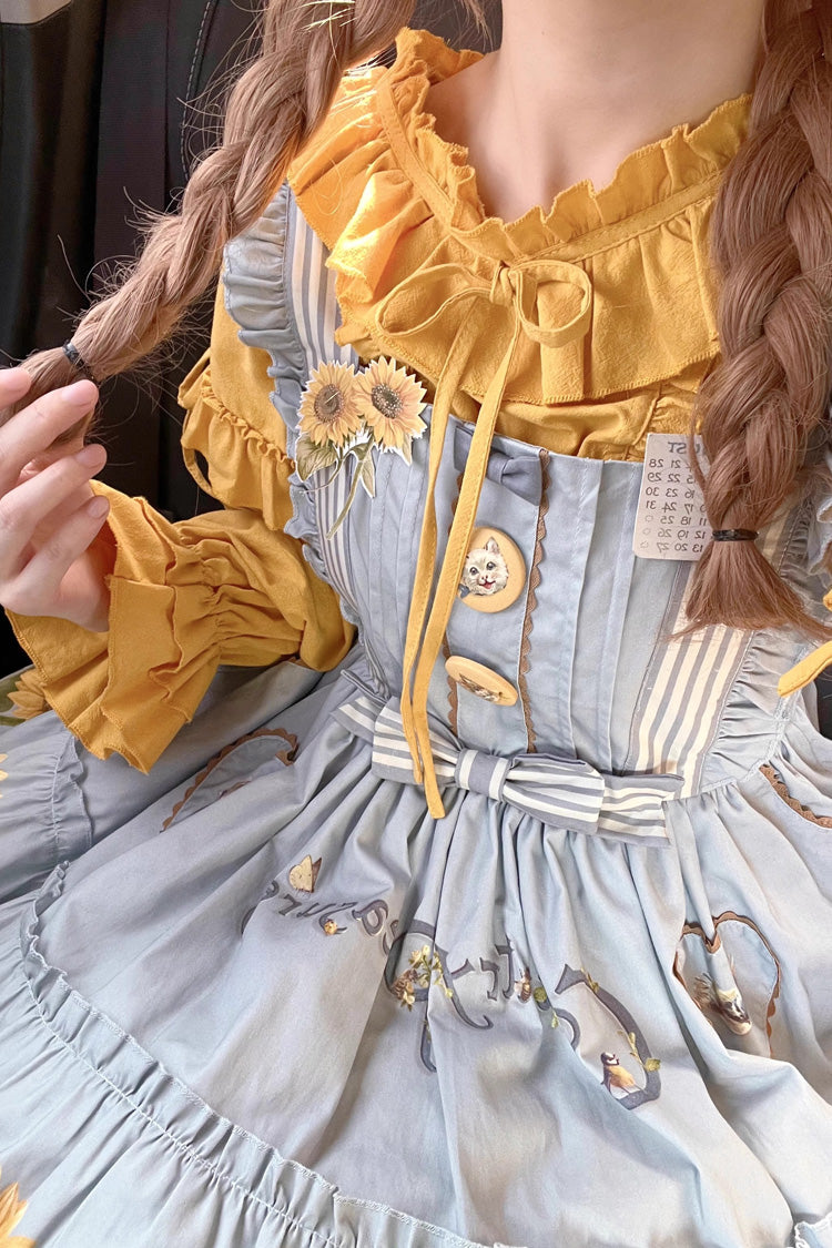 Lolita Jumper Skirt - Cat And Sunflower Print, 2 Colors, Sweet Style, Bow Detail, Printed - additional product view 17