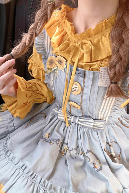 Lolita Jumper Skirt - Cat And Sunflower Print, 2 Colors, Sweet Style, Bow Detail, Printed - additional product view 17
