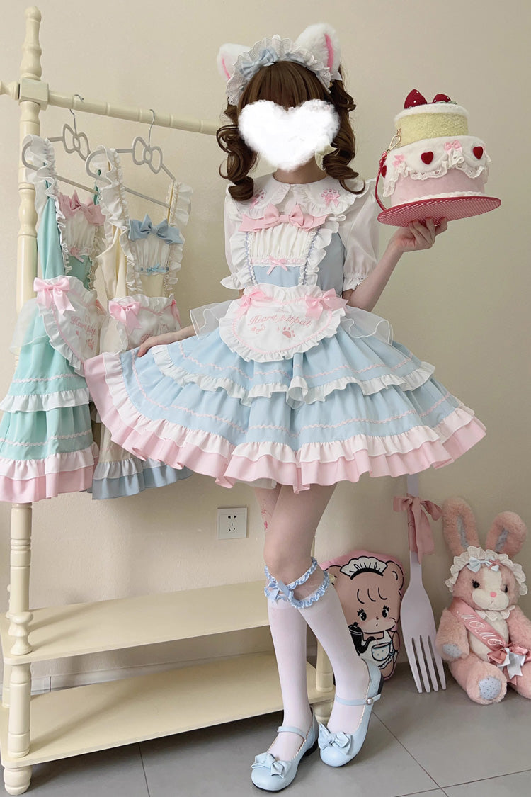 Lolita Jumper Skirt - Cat Ear Story Multi-layer, 4 Colors, Bow Detail, Ruffled - S Blue / M Blue / L Blue option
