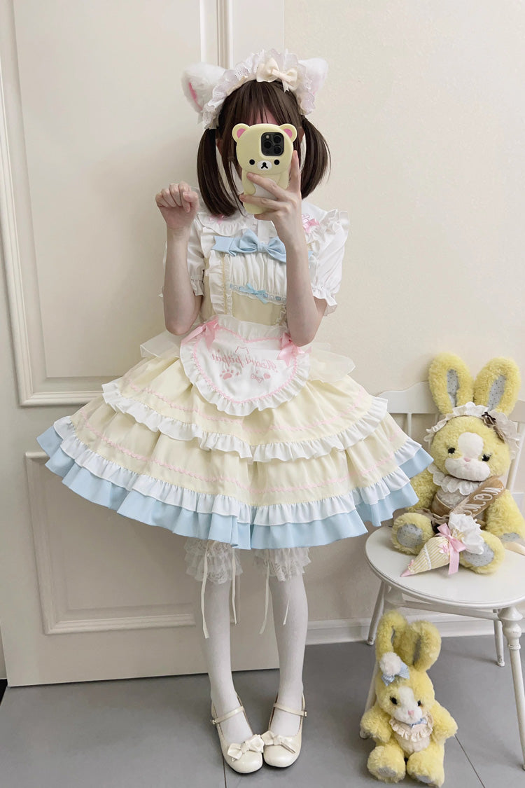 Lolita Jumper Skirt - Cat Ear Story Multi-layer, 4 Colors, Bow Detail, Ruffled - S Green / M Green / L Green option
