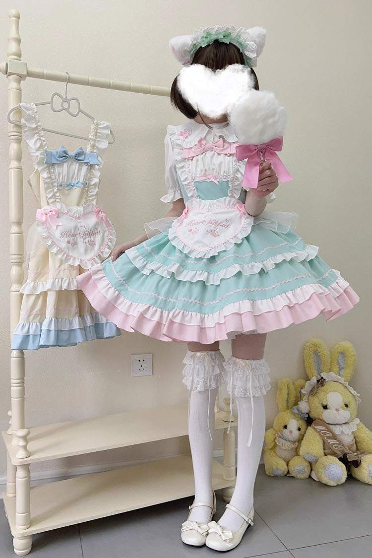 Lolita Jumper Skirt - Cat Ear Story Multi-layer, 4 Colors, Bow Detail, Ruffled - S Yellow / M Yellow / L Yellow option