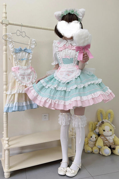 Lolita Jumper Skirt - Cat Ear Story Multi-layer, 4 Colors, Bow Detail, Ruffled - S Yellow / M Yellow / L Yellow option