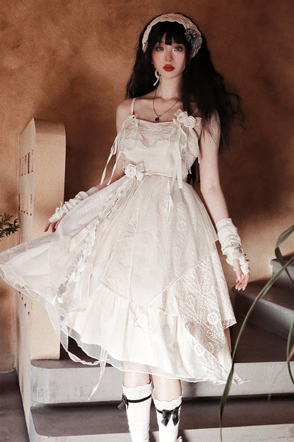 Lolita Jumper Skirt - Champagne, Sweet Style, Bow Detail, Ruffled - additional product view 3
