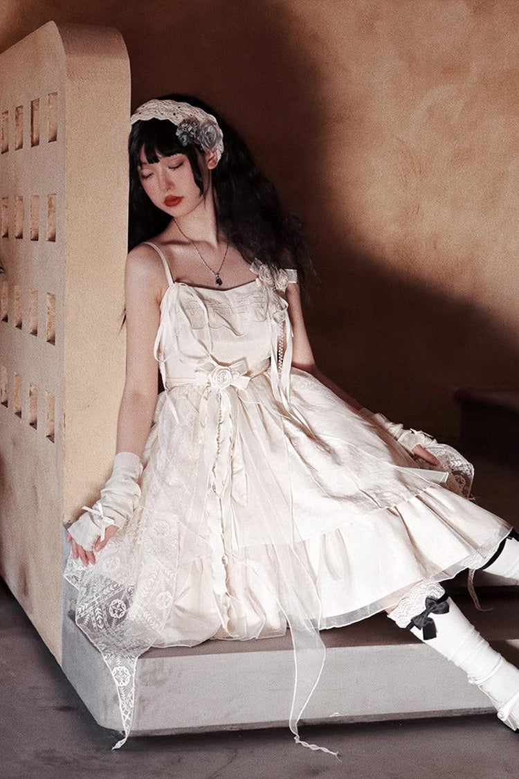 Lolita Jumper Skirt - Champagne, Sweet Style, Bow Detail, Ruffled - additional product view 5