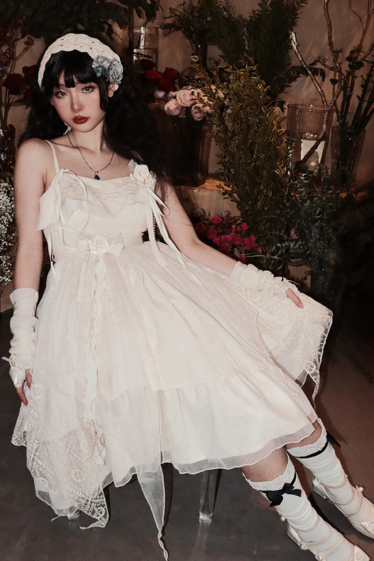Lolita Jumper Skirt - Champagne, Sweet Style, Bow Detail, Ruffled - additional product view 6