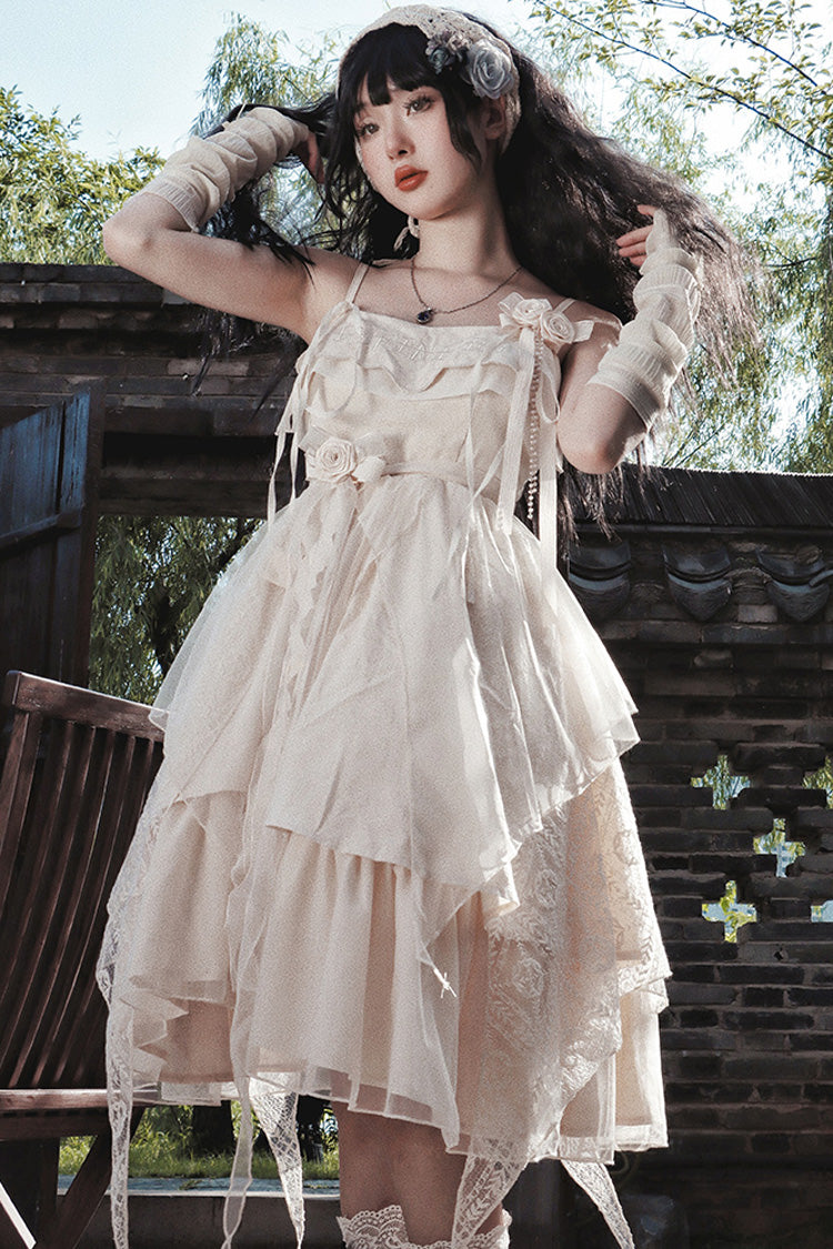 Lolita Jumper Skirt - Champagne, Sweet Style, Bow Detail, Ruffled - additional product view 7