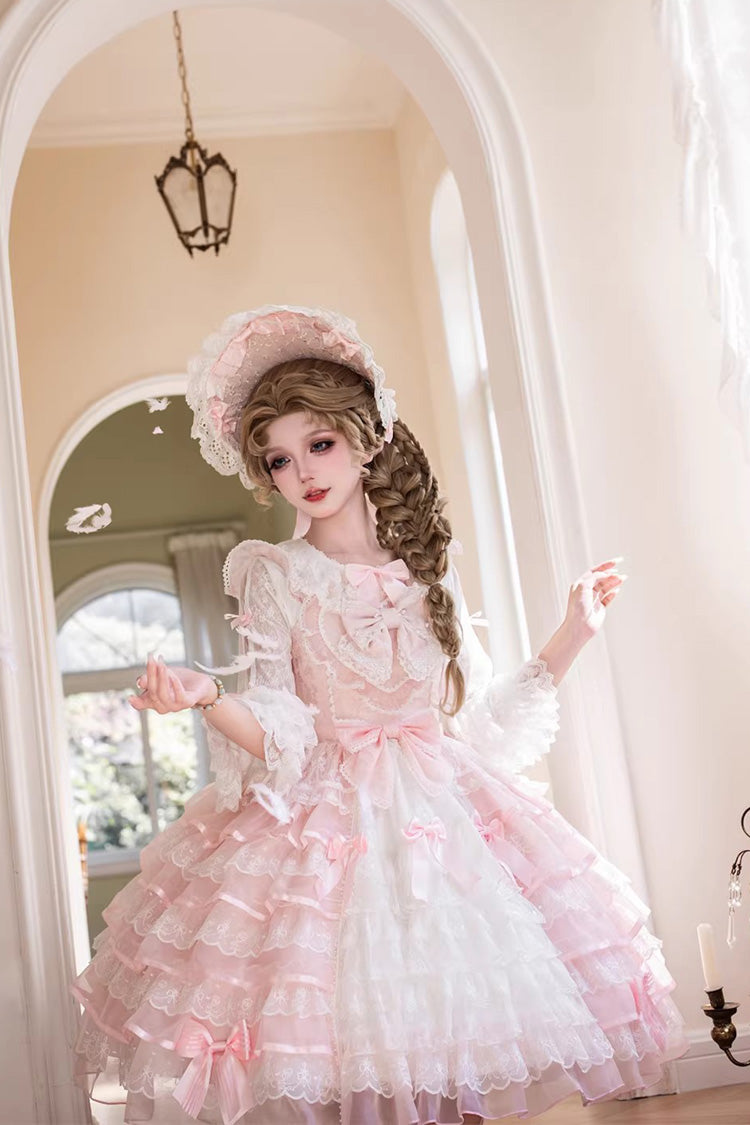 Lolita Jumper Skirt - Cherry Blossom Letter, Pink, Layered, Sweet Style, Bow Detail - additional product view 2