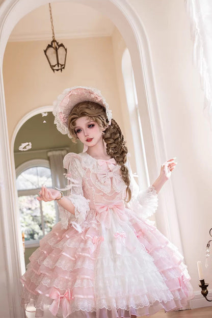 Lolita Jumper Skirt - Cherry Blossom Letter, Pink, Layered, Sweet Style, Bow Detail - additional product view 2