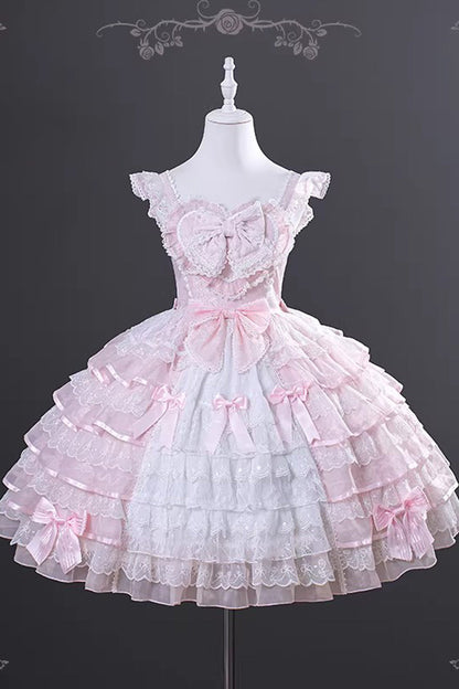 Lolita Jumper Skirt - Cherry Blossom Letter, Pink, Layered, Sweet Style, Bow Detail - additional product view 3