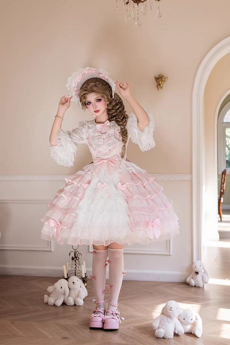 Lolita Jumper Skirt - Cherry Blossom Letter, Pink, Layered, Sweet Style, Bow Detail - additional product view 5