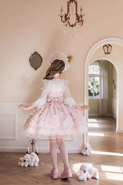 Lolita Jumper Skirt - Cherry Blossom Letter, Pink, Layered, Sweet Style, Bow Detail - additional product view 6