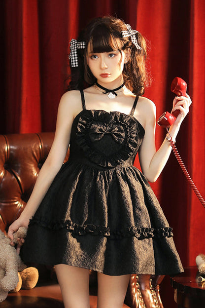 Lolita Jumper Skirt - Chiffon, 2 Colors, High Waist, Ruffled, Sweet Style - S Black / M Black / L Black option