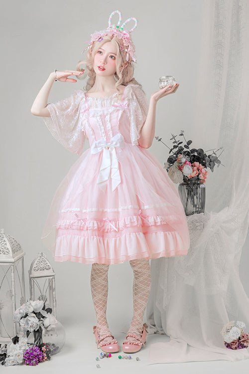 Lolita Jumper Skirt - Chiffon High Waist Multi-layer, Pink, Sweet Style, Ruffled - additional product view 2