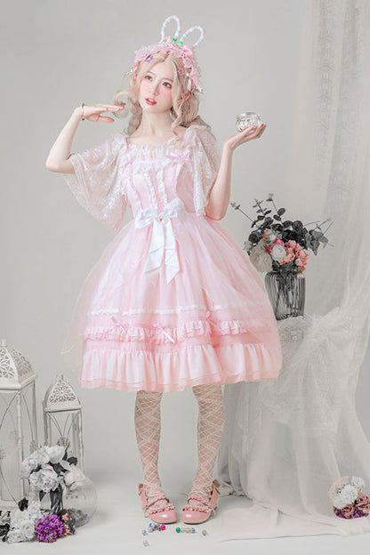 Lolita Jumper Skirt - Chiffon High Waist Multi-layer, Pink, Sweet Style, Ruffled - additional product view 2