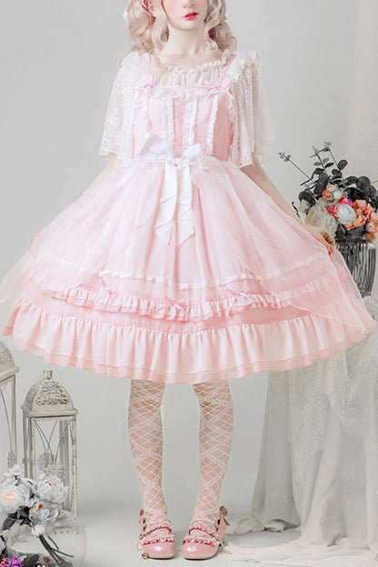 Lolita Jumper Skirt - Chiffon High Waist Multi-layer, Pink, Sweet Style, Ruffled - main product image