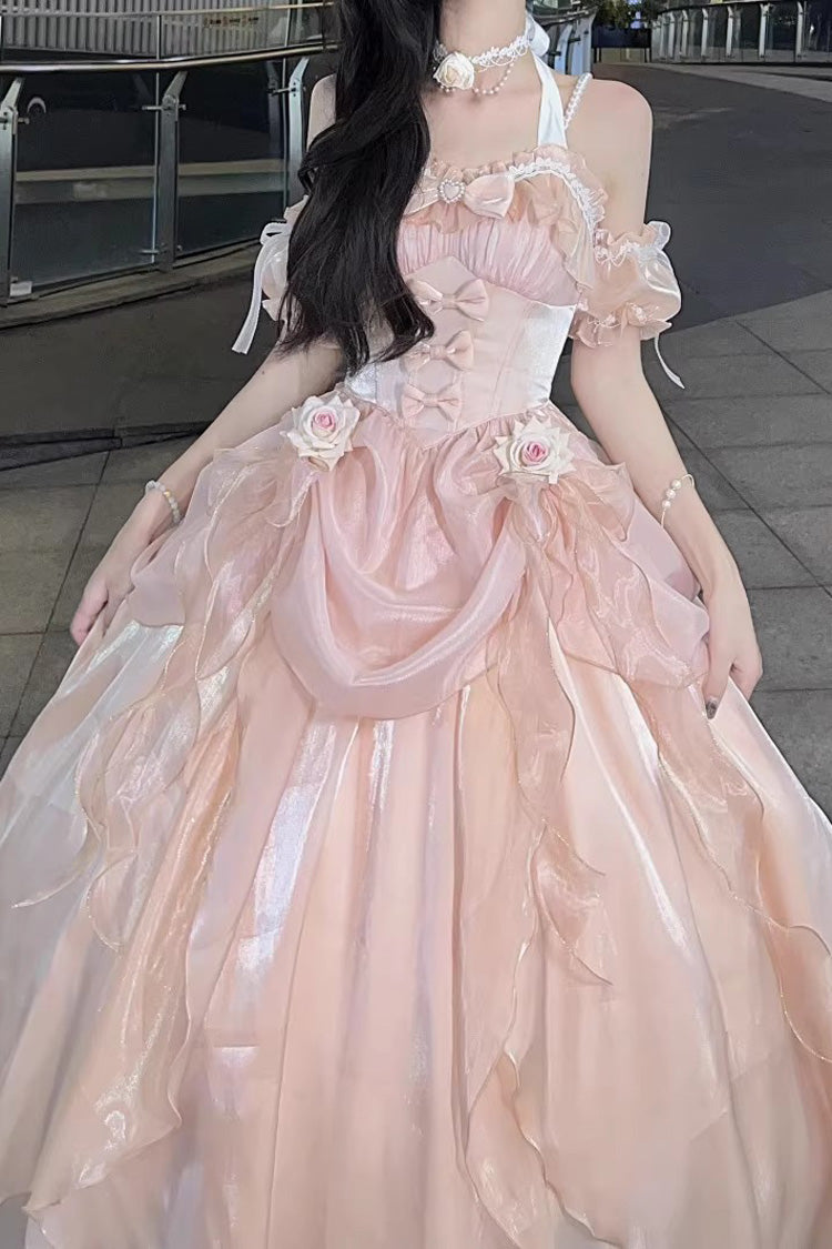 Lolita Jumper Skirt - Cindy Rose, Ivory, Ruffled, Halterneck, Sweet Style - S Pink Short / S Pink Long / M Pink Short option