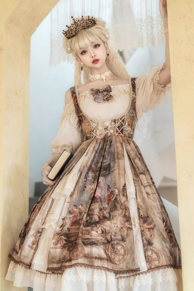 Lolita Jumper Skirt - Cloria, Brown, Sweet Style, Bow Detail, Lace Trim - additional product view 2