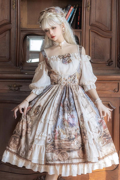 Lolita Jumper Skirt - Cloria, Brown, Sweet Style, Bow Detail, Lace Trim - additional product view 3