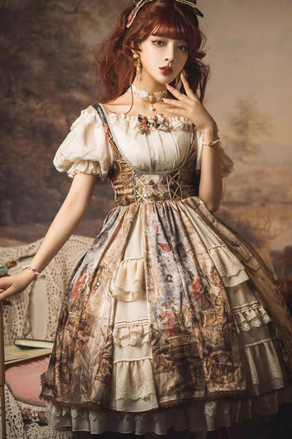 Lolita Jumper Skirt - Cloria, Brown, Sweet Style, Bow Detail, Lace Trim - additional product view 5