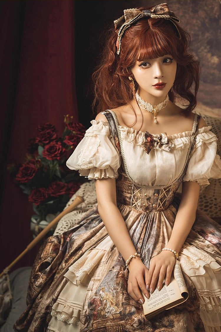 Lolita Jumper Skirt - Cloria, Brown, Sweet Style, Bow Detail, Lace Trim - additional product view 6