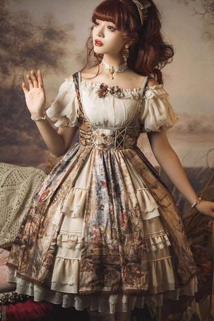 Lolita Jumper Skirt - Cloria, Brown, Sweet Style, Bow Detail, Lace Trim - additional product view 7