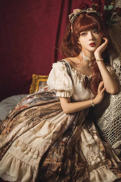 Lolita Jumper Skirt - Cloria, Brown, Sweet Style, Bow Detail, Lace Trim - additional product view 8