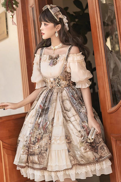 Lolita Jumper Skirt - Cloria, Brown, Sweet Style, Bow Detail, Lace Trim - additional product view 9