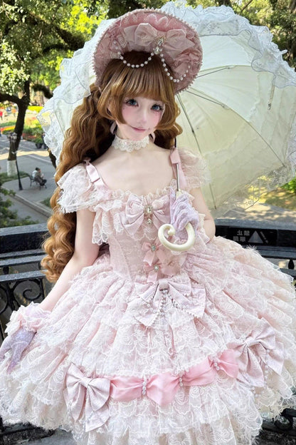 Lolita Jumper Skirt - Cloudborne Snowfeather, Pink, Bow Detail, Layered, Gothic Style - additional product view 3
