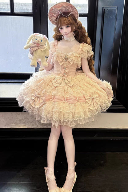 Lolita Jumper Skirt - Cloudborne Snowfeather, Pink, Bow Detail, Layered, Gothic Style - additional product view 4
