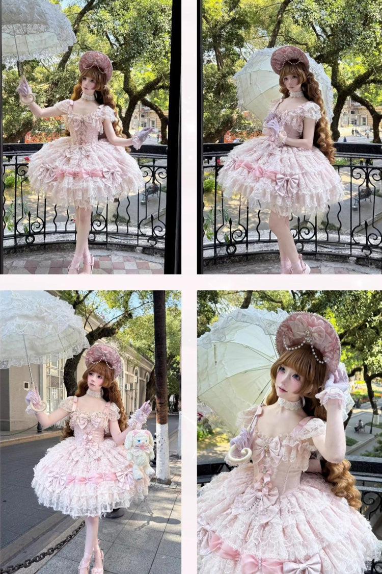Lolita Jumper Skirt - Cloudborne Snowfeather, Pink, Bow Detail, Layered, Gothic Style - additional product view 5